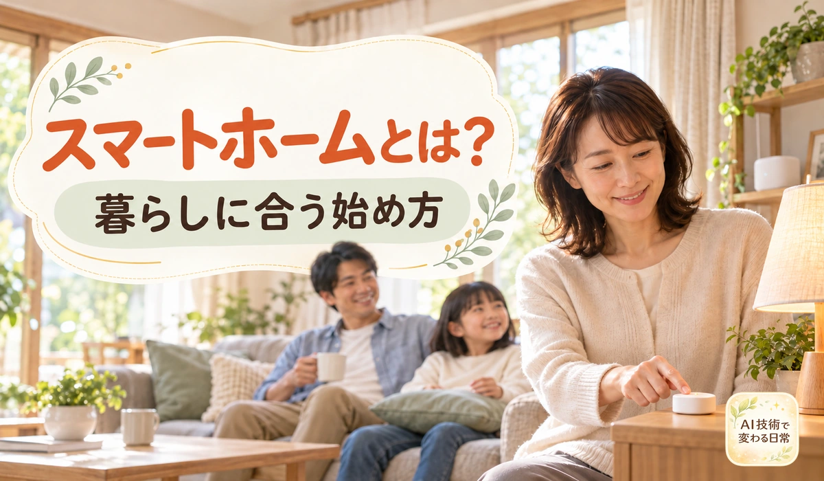 家電の操作を暮らしに取り入れ、リビングでくつろぐ家族