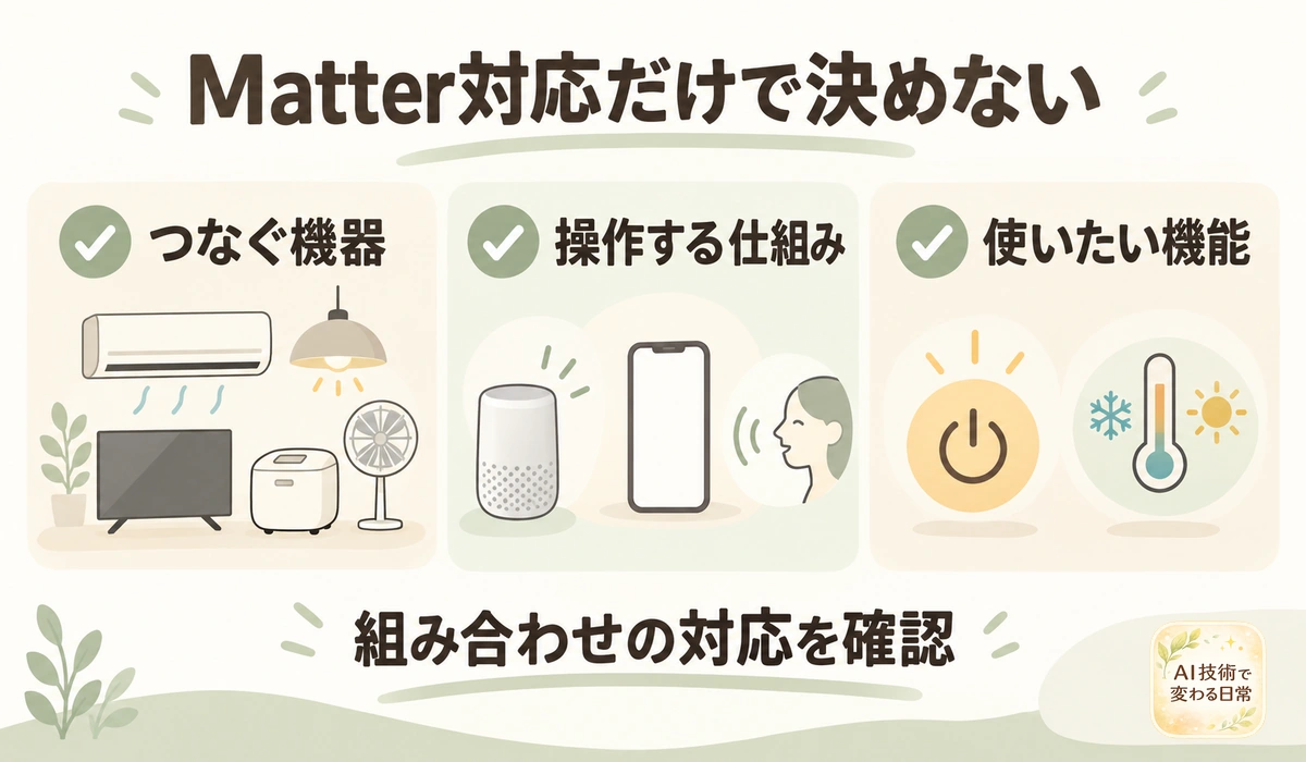 Matter対応でも確認が必要な機器・操作の仕組み・使いたい機能の3点